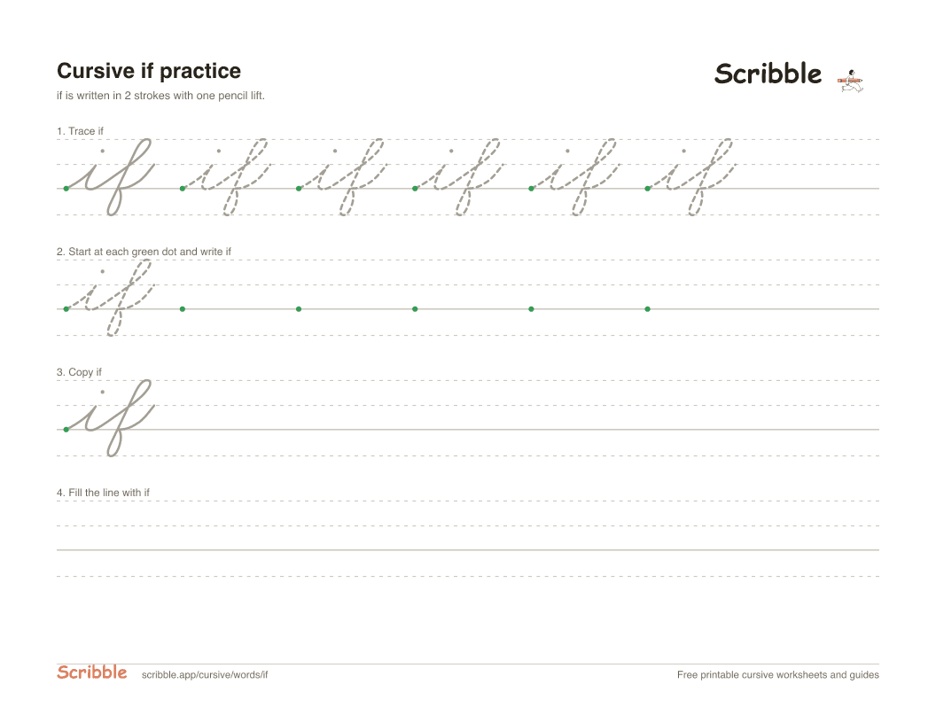 Preview of the printable if in cursive worksheet: trace, copy, and practice rows