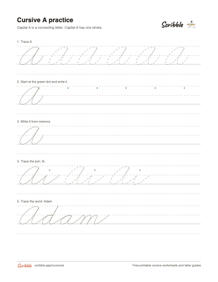 Preview of the printable cursive capital A worksheet