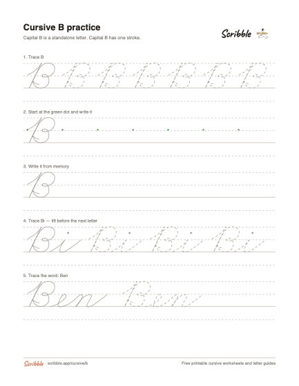 Preview of the printable cursive capital B worksheet
