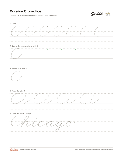Preview of the printable cursive capital C worksheet