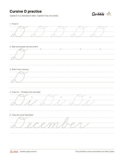Preview of the printable cursive capital D worksheet