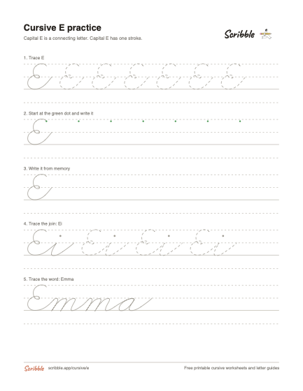 Preview of the printable cursive capital E worksheet