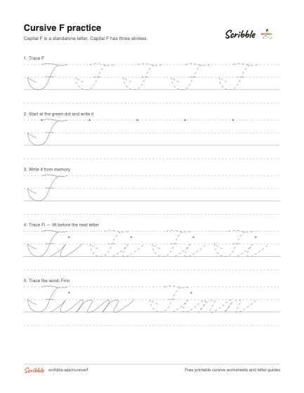 Preview of the printable cursive capital F worksheet