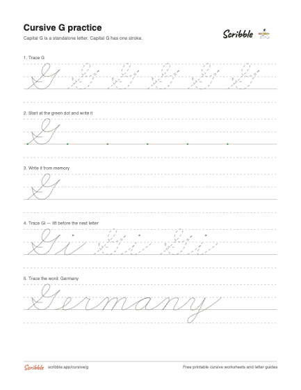 Preview of the printable cursive capital G worksheet
