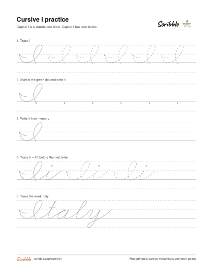 Preview of the printable cursive capital I worksheet