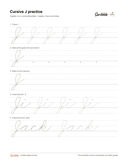 Preview of the printable cursive capital J worksheet