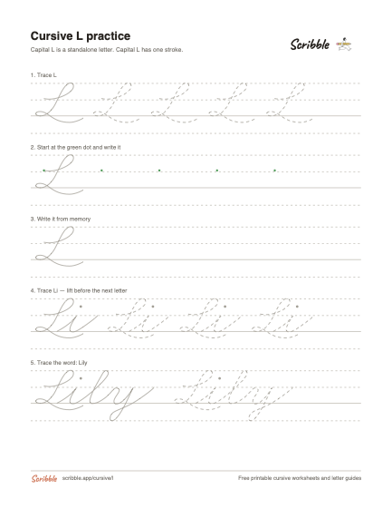 Preview of the printable cursive capital L worksheet