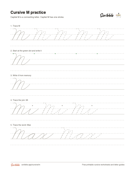 Preview of the printable cursive capital M worksheet