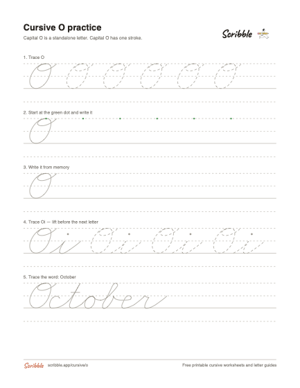 Preview of the printable cursive capital O worksheet