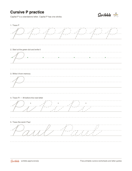 Preview of the printable cursive capital P worksheet