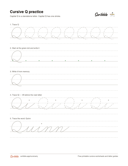 Preview of the printable cursive capital Q worksheet