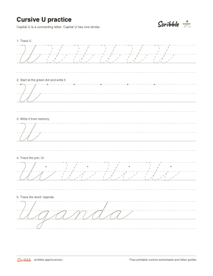 Preview of the printable cursive capital U worksheet