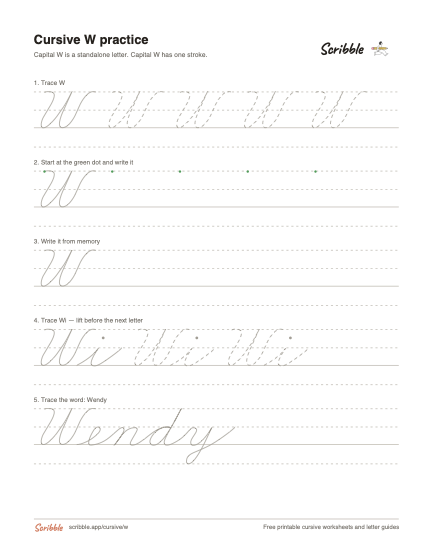 Preview of the printable cursive capital W worksheet