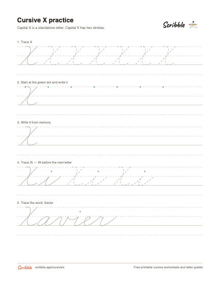 Preview of the printable cursive capital X worksheet