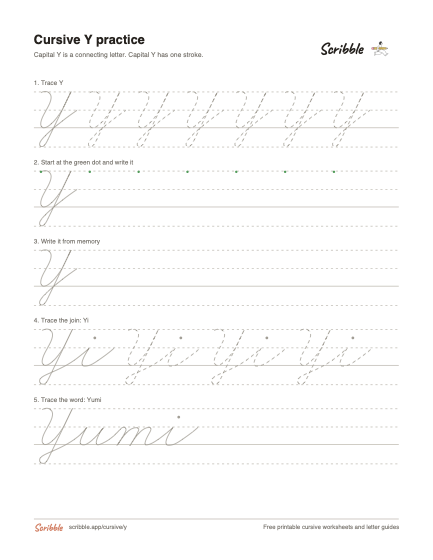 Preview of the printable cursive capital Y worksheet