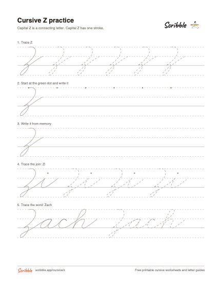 Preview of the printable cursive capital Z worksheet