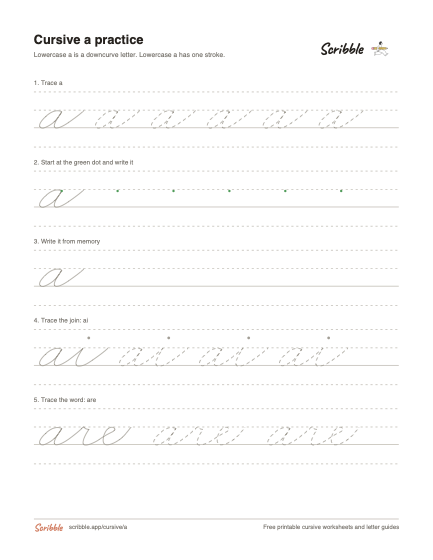 Preview of the printable cursive lowercase a worksheet