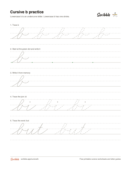Preview of the printable cursive lowercase b worksheet