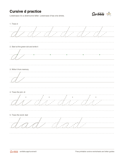 Preview of the printable cursive lowercase d worksheet