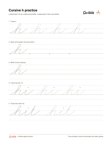 Preview of the printable cursive lowercase h worksheet