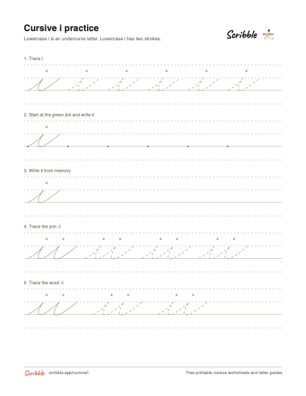 Preview of the printable cursive lowercase i worksheet