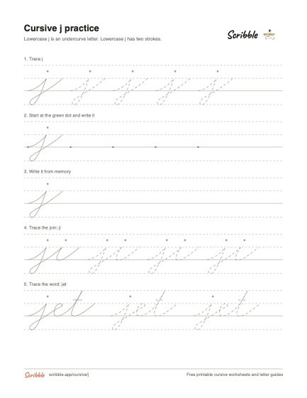Preview of the printable cursive lowercase j worksheet