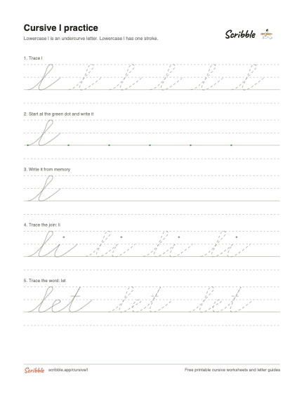 Preview of the printable cursive lowercase l worksheet