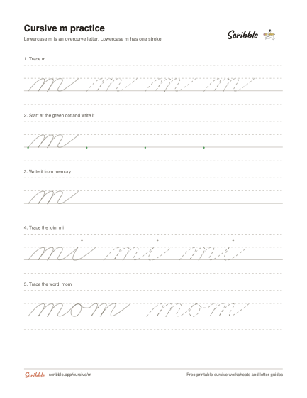 Preview of the printable cursive lowercase m worksheet