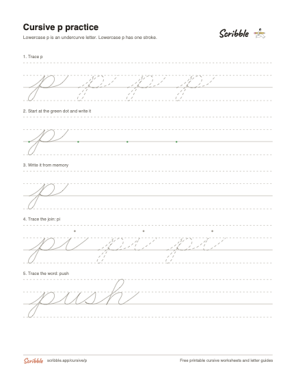 Preview of the printable cursive lowercase p worksheet