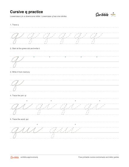 Preview of the printable cursive lowercase q worksheet