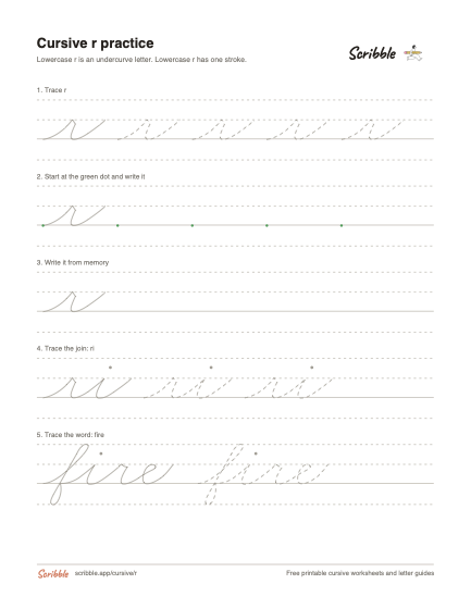 Preview of the printable cursive lowercase r worksheet