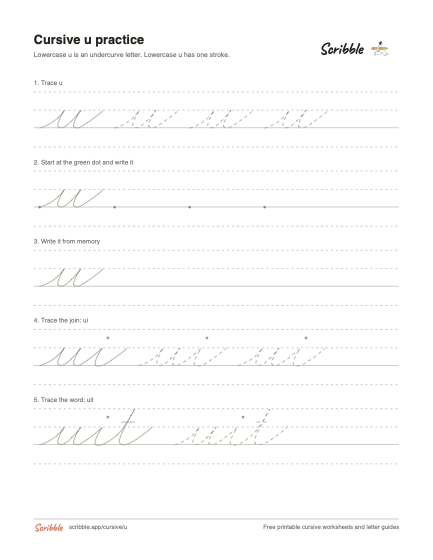 Preview of the printable cursive lowercase u worksheet
