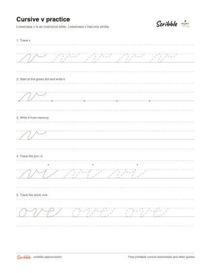 Preview of the printable cursive lowercase v worksheet