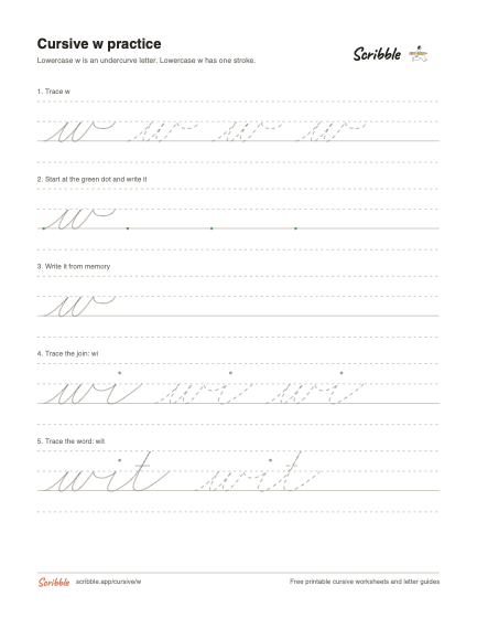 Preview of the printable cursive lowercase w worksheet