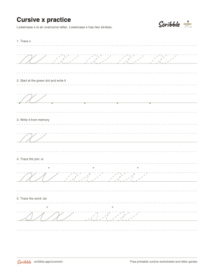 Preview of the printable cursive lowercase x worksheet