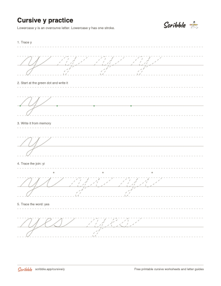 Preview of the printable cursive lowercase y worksheet