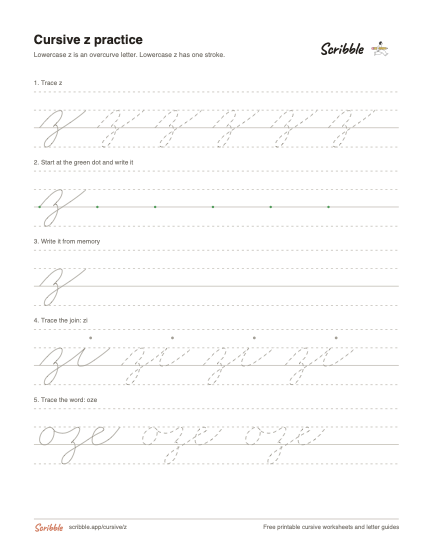 Preview of the printable cursive lowercase z worksheet