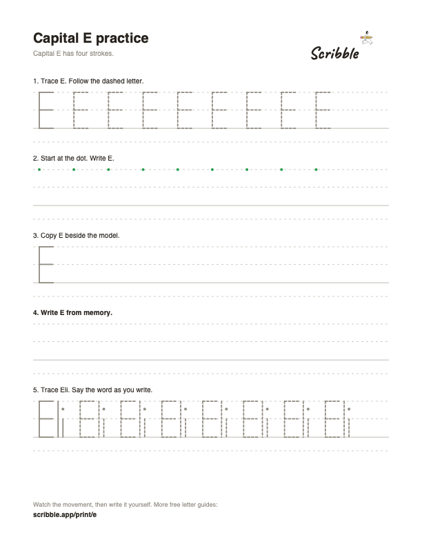 Preview of the free capital E tracing worksheet