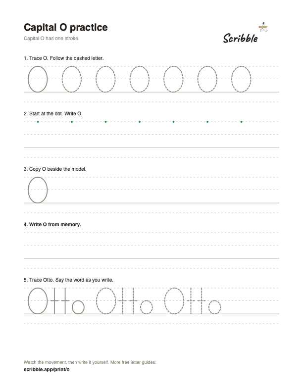 Preview of the free capital O tracing worksheet